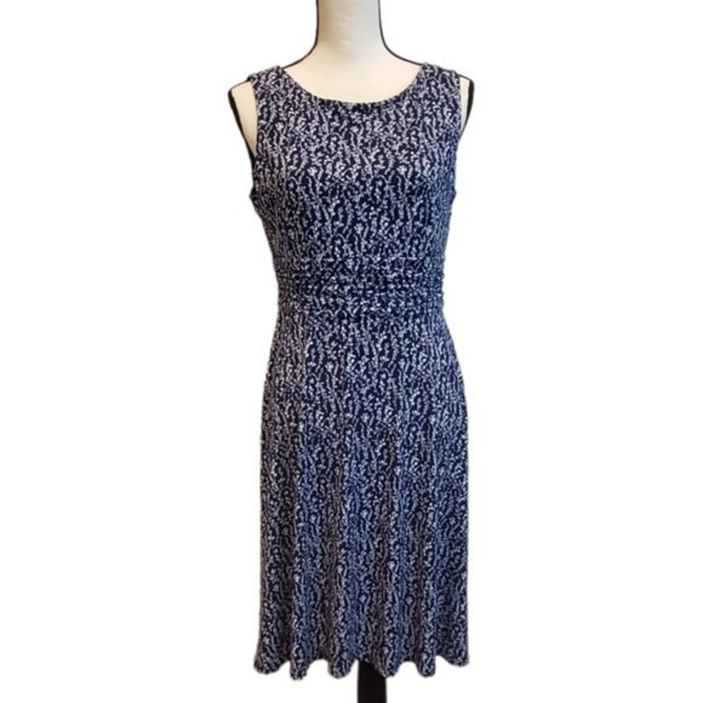 Jessica Howard Navy Blue Floral‎ Print Sleeveless Dress Sz 10